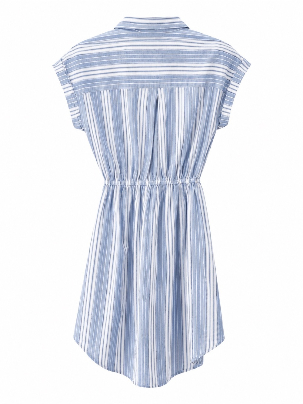 Japna Striped Shirt Dress Blue White Tie Waist Button Front Size S 100% Cotton - Picture 3 of 8